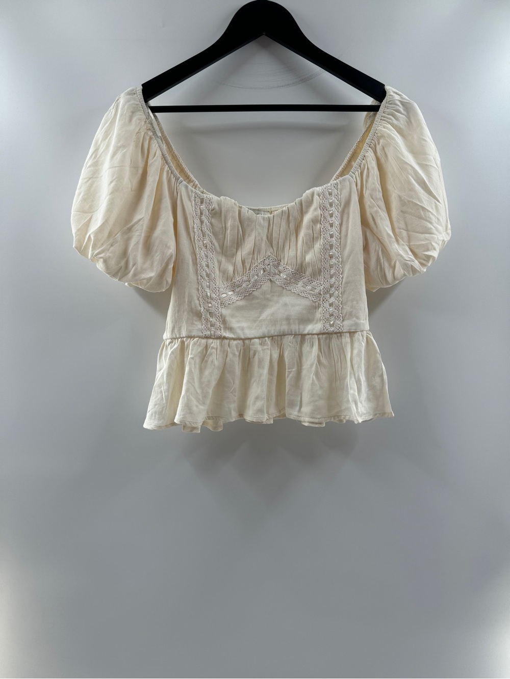 Francesca's Ivory Puff Sleeve Peplum Top – Women's Smocked Back Blouse